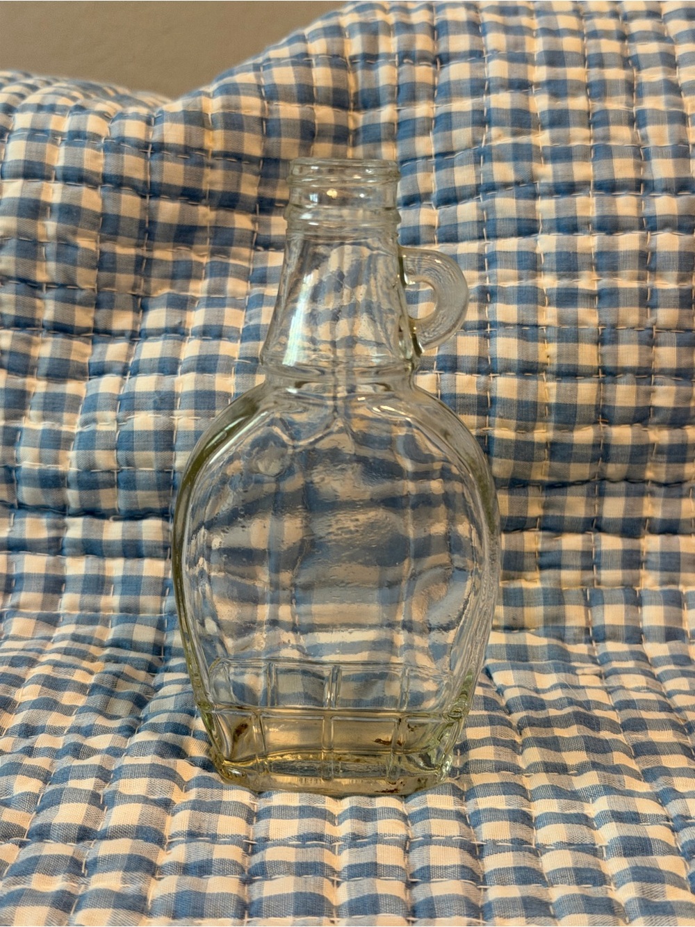 Clear Glass Maple Syrup Style Syrup Bottle w/ Handle, Approx 6in Tall